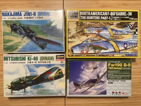 1/144 Ki-46 Dinah, J1N1-R Irving, Fw 190 D-9, F-86 Sabre